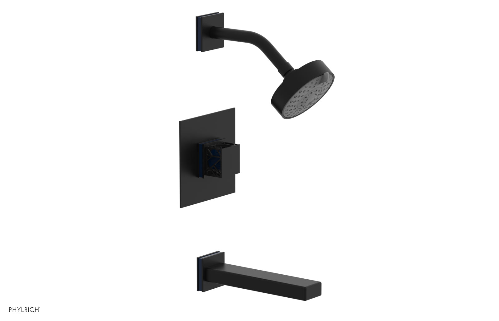 Phylrich JOLIE Pressure Balance Tub and Shower Set - Square Handle wth "Navy Blue" Accents