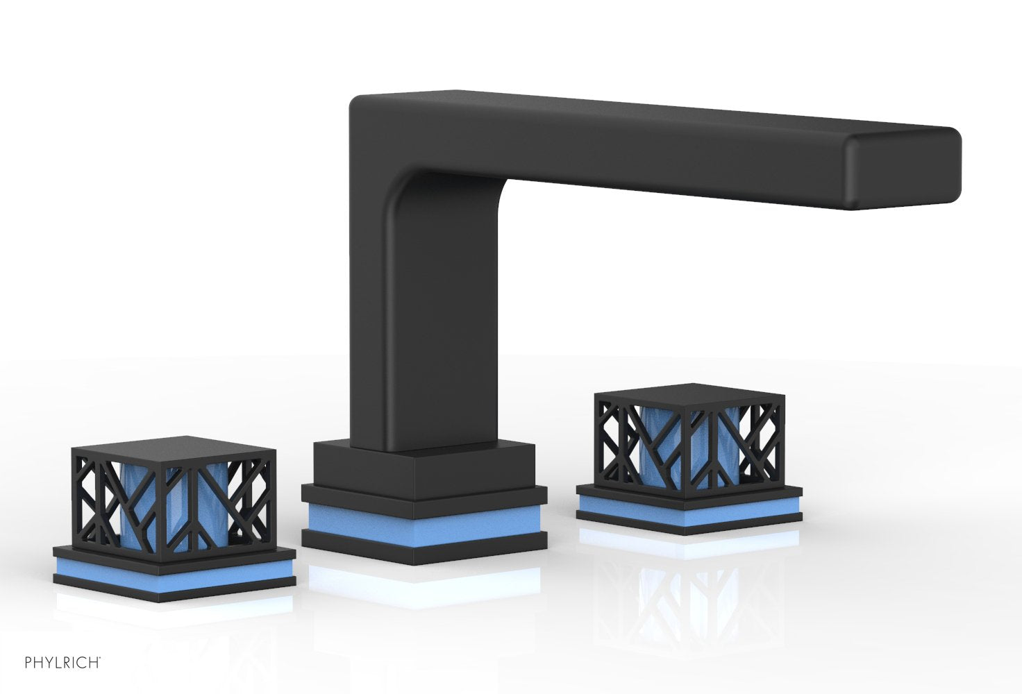 Phylrich JOLIE Deck Tub Set - Square Handles with "Light Blue" Accents