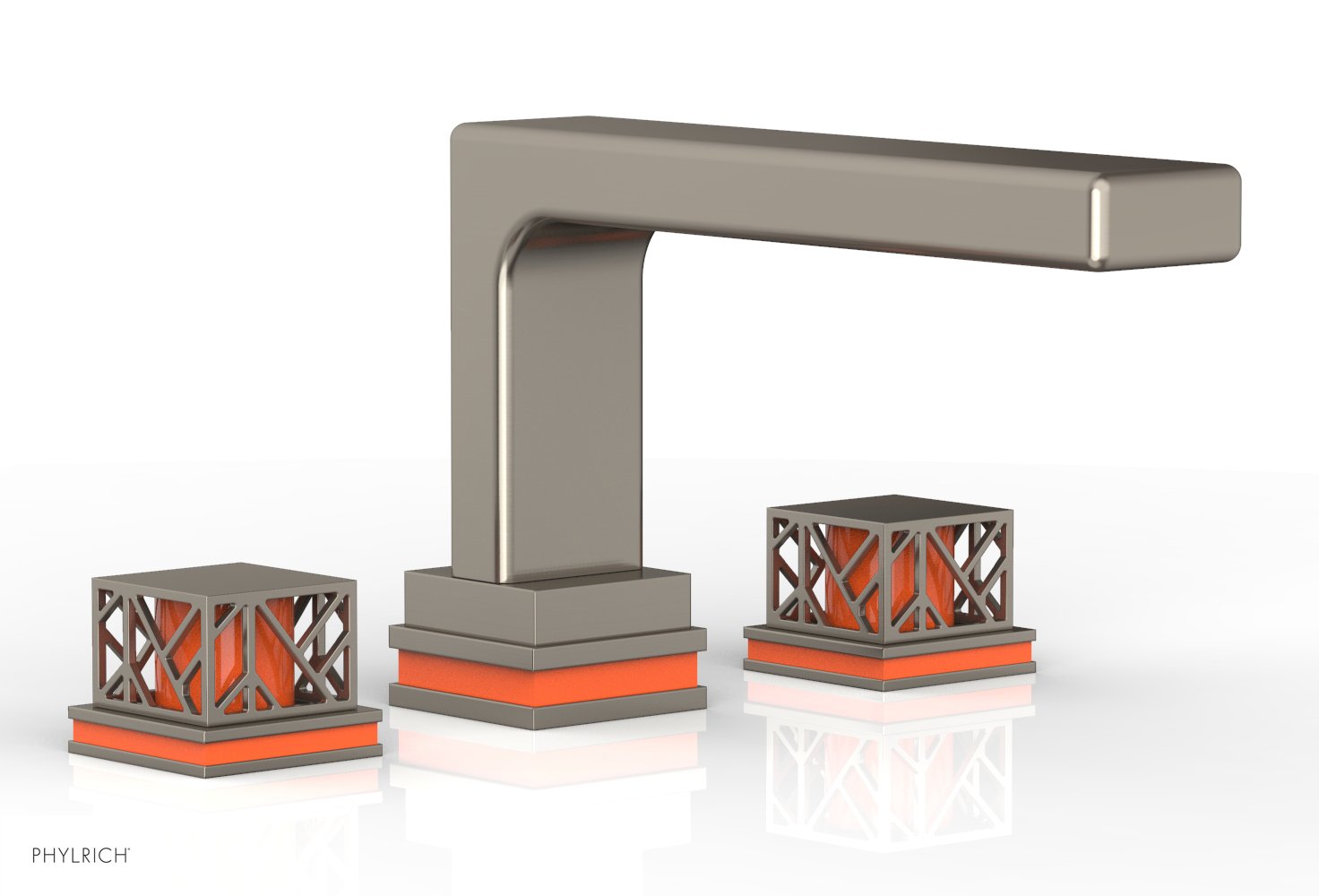 Phylrich JOLIE Deck Tub Set - Square Handles with "Orange" Accents
