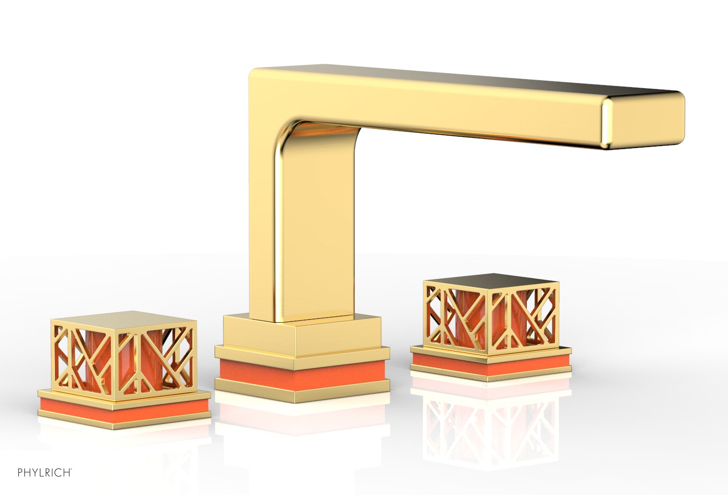 Phylrich JOLIE Deck Tub Set - Square Handles with "Orange" Accents