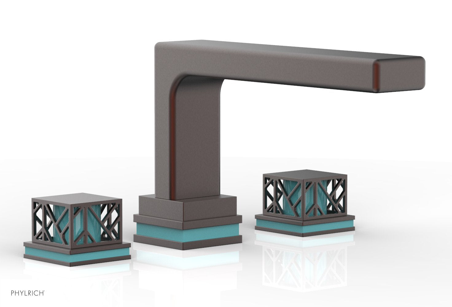 Phylrich JOLIE Deck Tub Set - Square Handles with "Turquoise" Accents