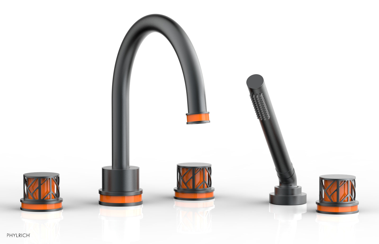 Phylrich JOLIE Deck Tub Set with Hand Shower - Round Handles with "Orange" Accents