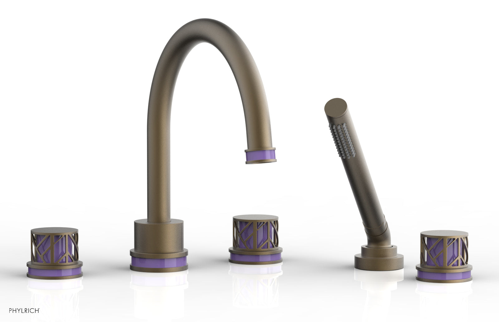 Phylrich JOLIE Deck Tub Set with Hand Shower - Round Handles with "Purple" Accents