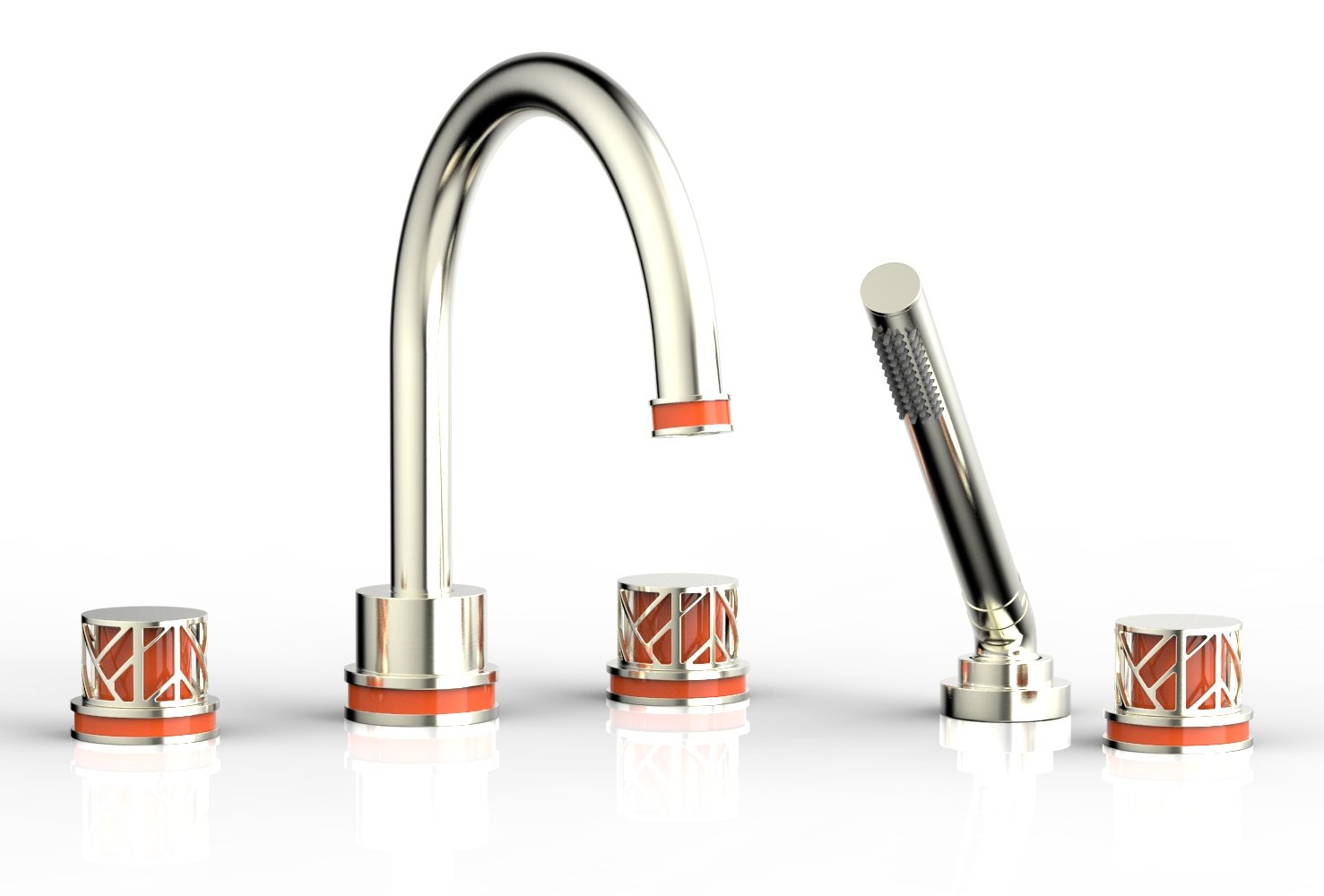 Phylrich JOLIE Deck Tub Set with Hand Shower - Round Handles with "Orange" Accents