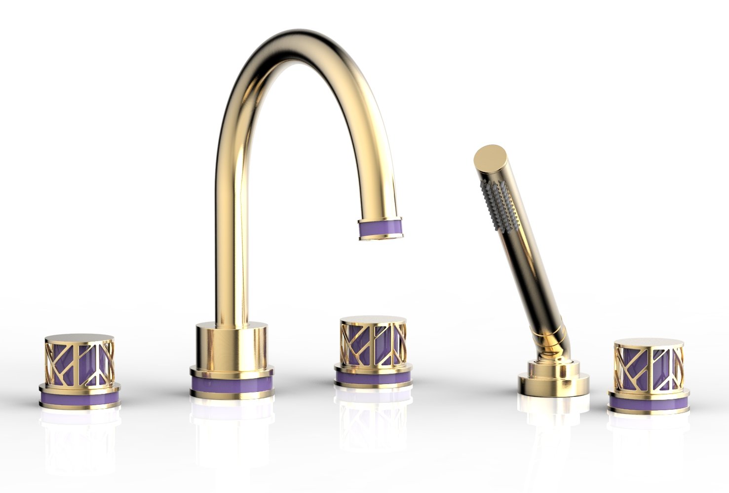 Phylrich JOLIE Deck Tub Set with Hand Shower - Round Handles with "Purple" Accents