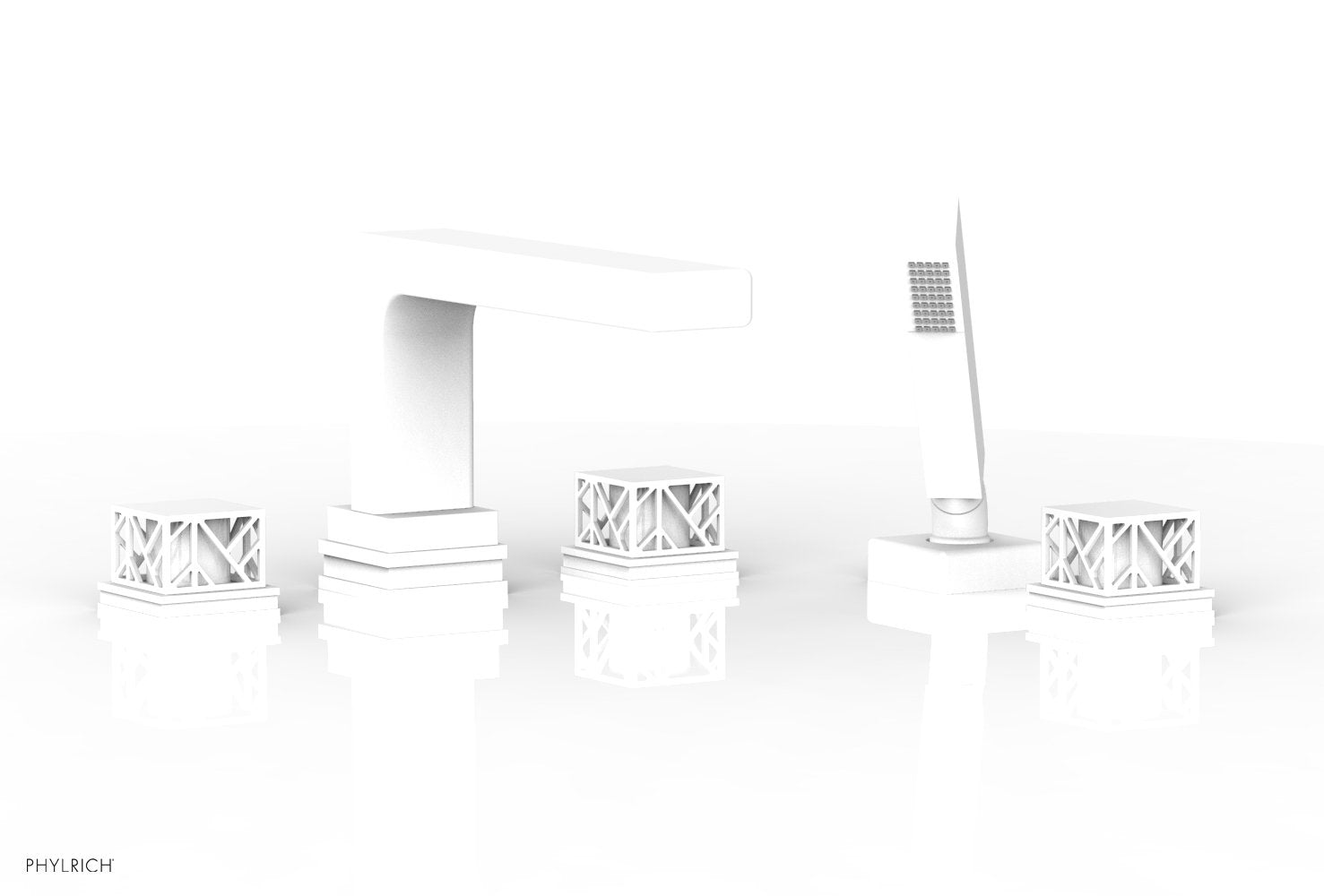 Phylrich JOLIE Deck Tub Set with Hand Shower - Square Handles with "White" Accents