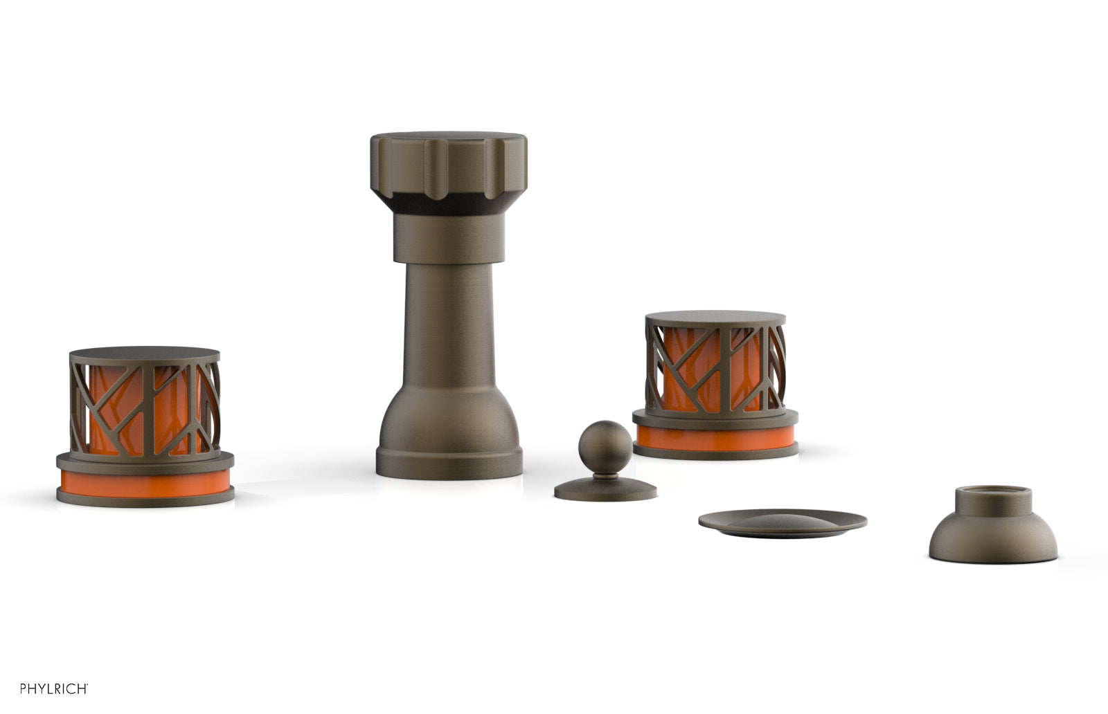 Phylrich JOLIE Four Hole Bidet Set - Round Handles with "Orange Accents"