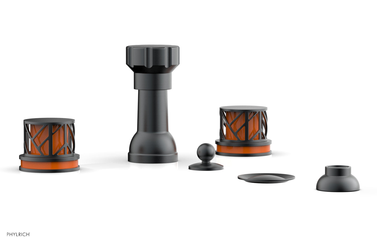 Phylrich JOLIE Four Hole Bidet Set - Round Handles with "Orange Accents"