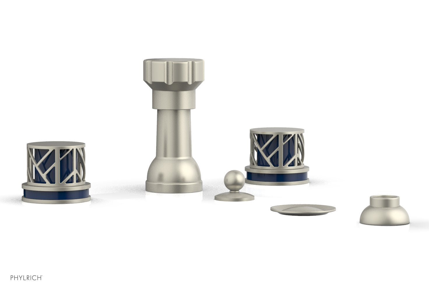 Phylrich JOLIE Four Hole Bidet Set - Round Handles with "Navy Blue Accents"