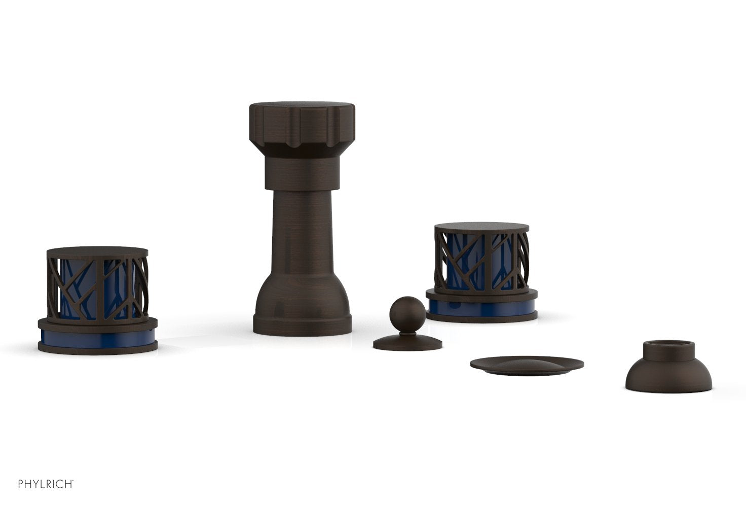 Phylrich JOLIE Four Hole Bidet Set - Round Handles with "Navy Blue Accents"
