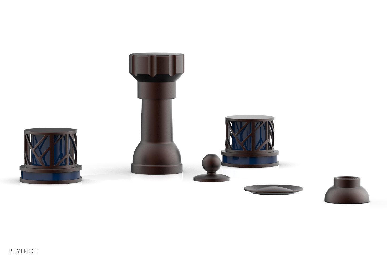 Phylrich JOLIE Four Hole Bidet Set - Round Handles with "Navy Blue Accents"