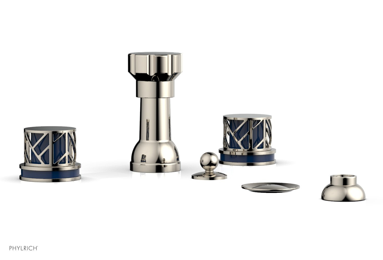 Phylrich JOLIE Four Hole Bidet Set - Round Handles with "Navy Blue Accents"