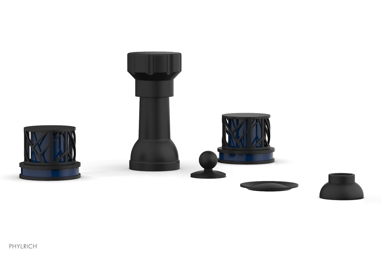 Phylrich JOLIE Four Hole Bidet Set - Round Handles with "Navy Blue Accents"