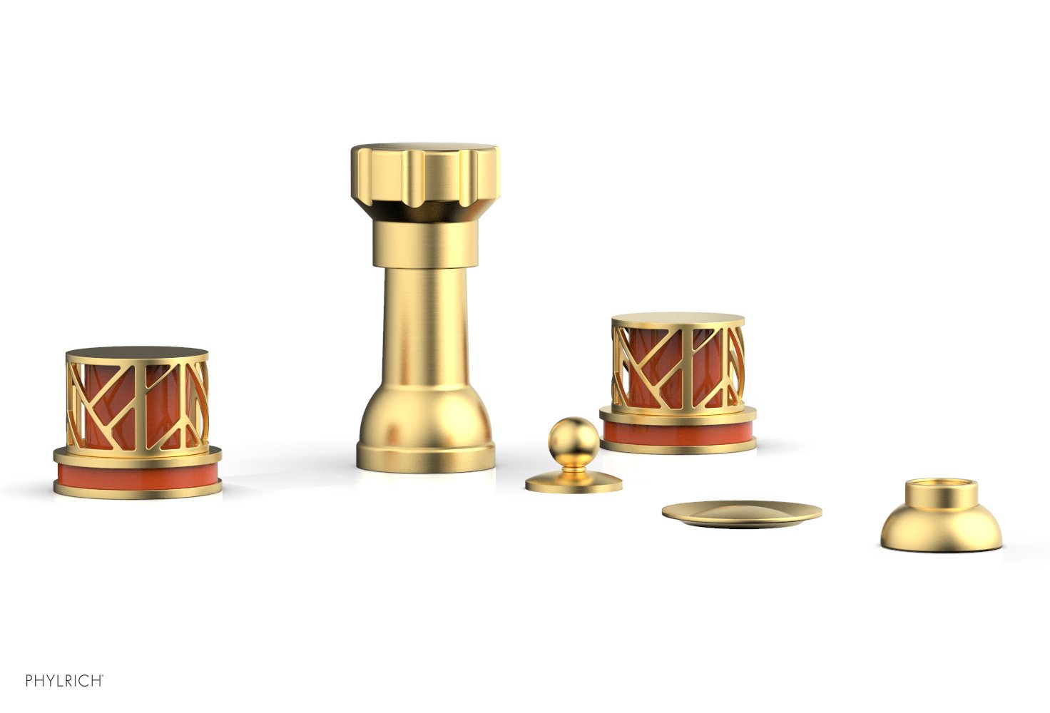 Phylrich JOLIE Four Hole Bidet Set - Round Handles with "Orange Accents"