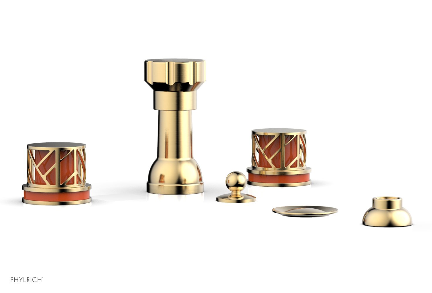 Phylrich JOLIE Four Hole Bidet Set - Round Handles with "Orange Accents"