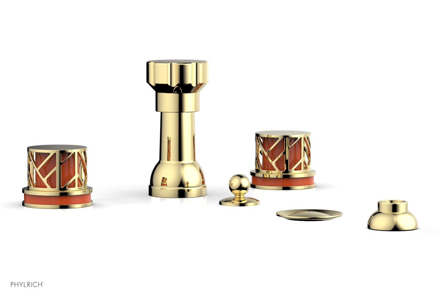 Phylrich JOLIE Four Hole Bidet Set - Round Handles with "Orange Accents"