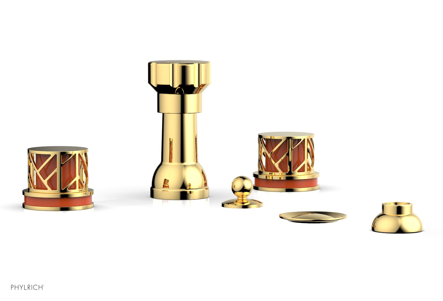 Phylrich JOLIE Four Hole Bidet Set - Round Handles with "Orange Accents"