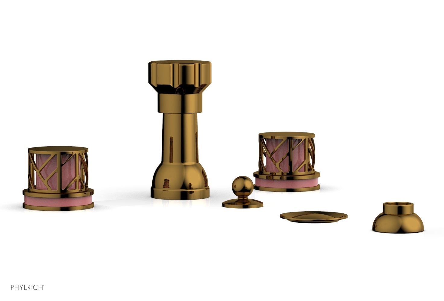Phylrich JOLIE Four Hole Bidet Set - Round Handles with "Pink Accents"
