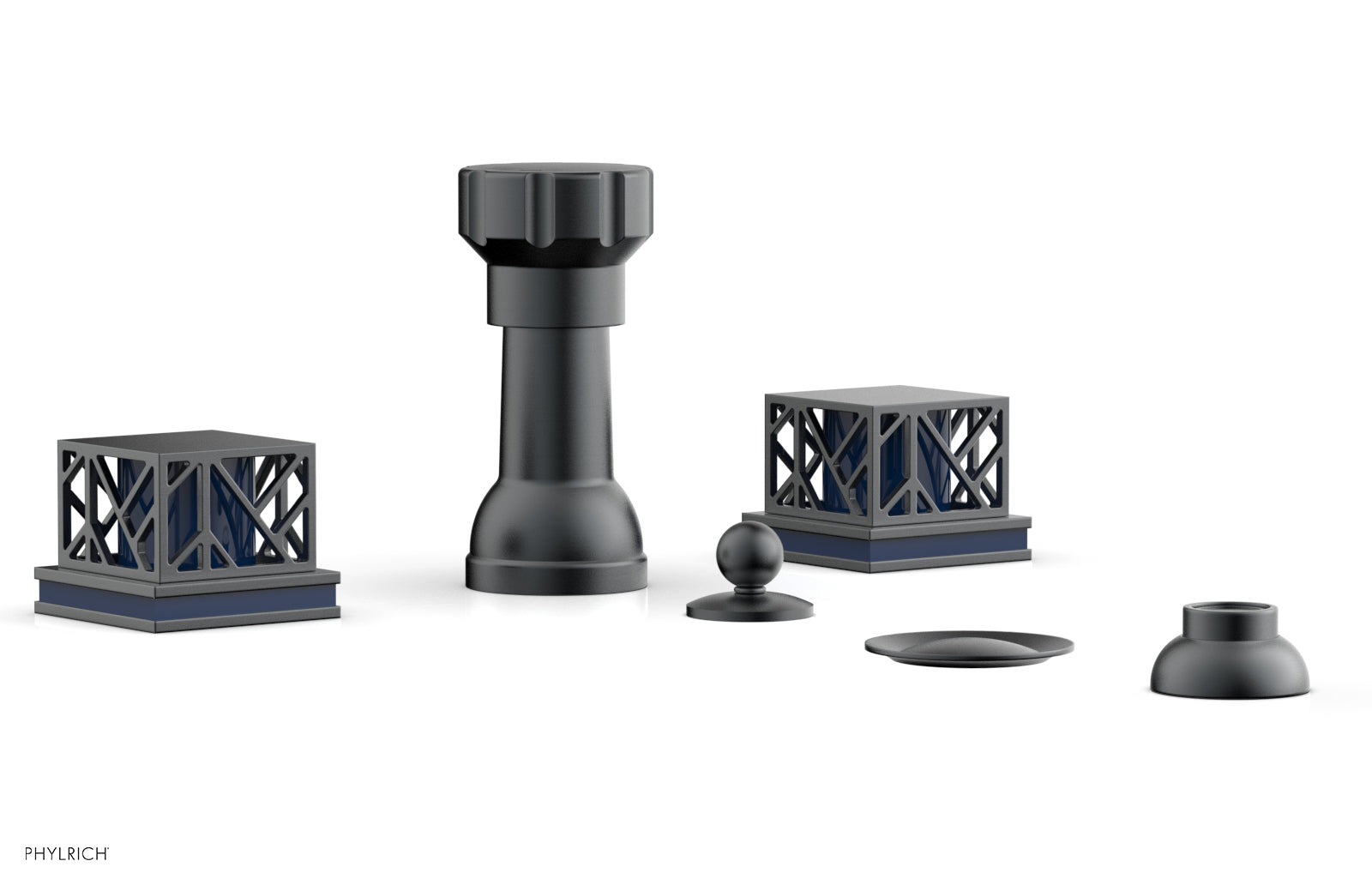 Phylrich JOLIE Four Hole Bidet Set - Square Handles with "Navy Blue Accents"