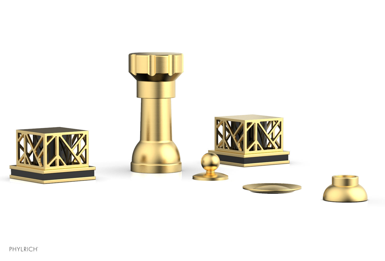 Phylrich JOLIE Four Hole Bidet Set - Square Handles with "Black Accents"