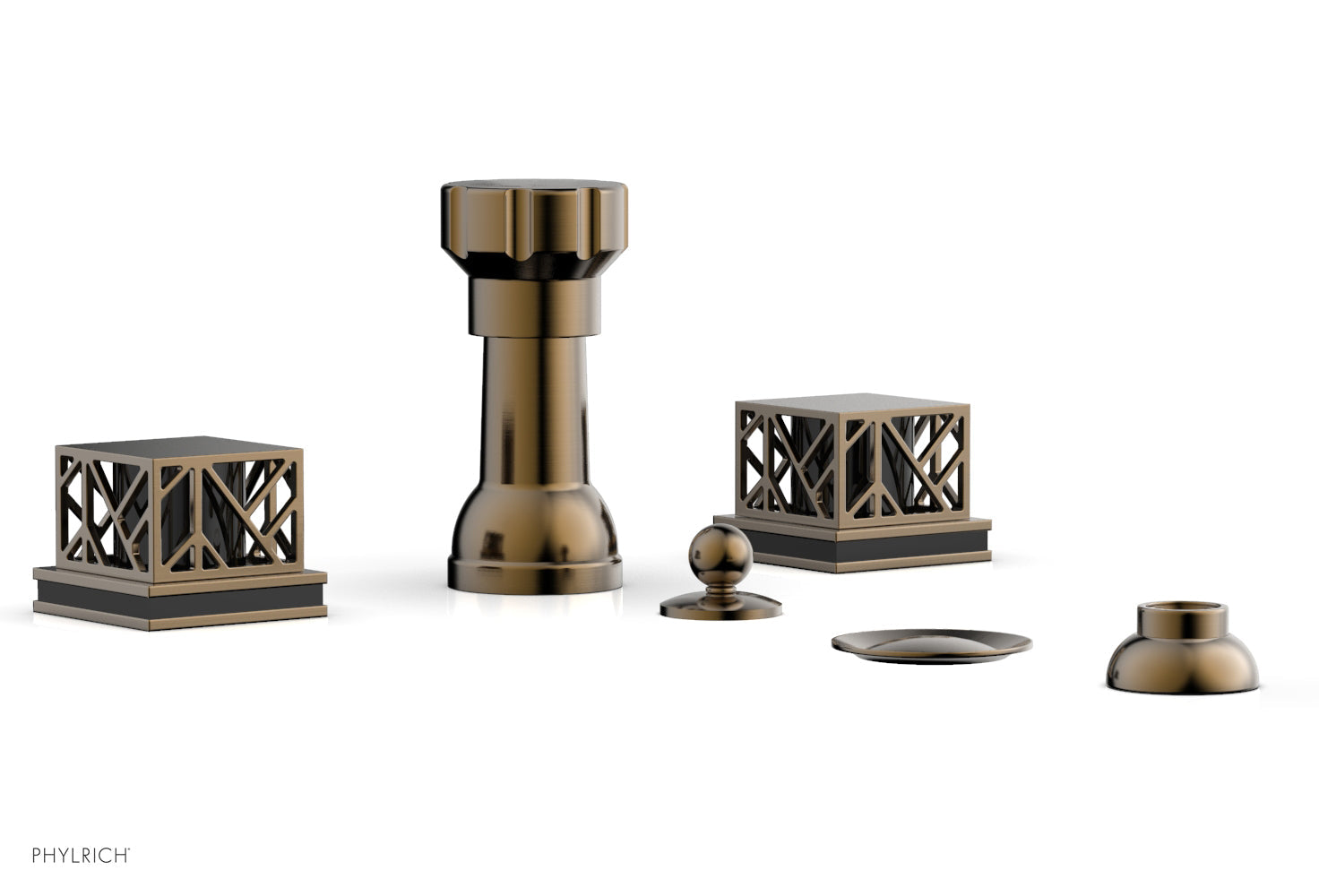 Phylrich JOLIE Four Hole Bidet Set - Square Handles with "Black Accents"