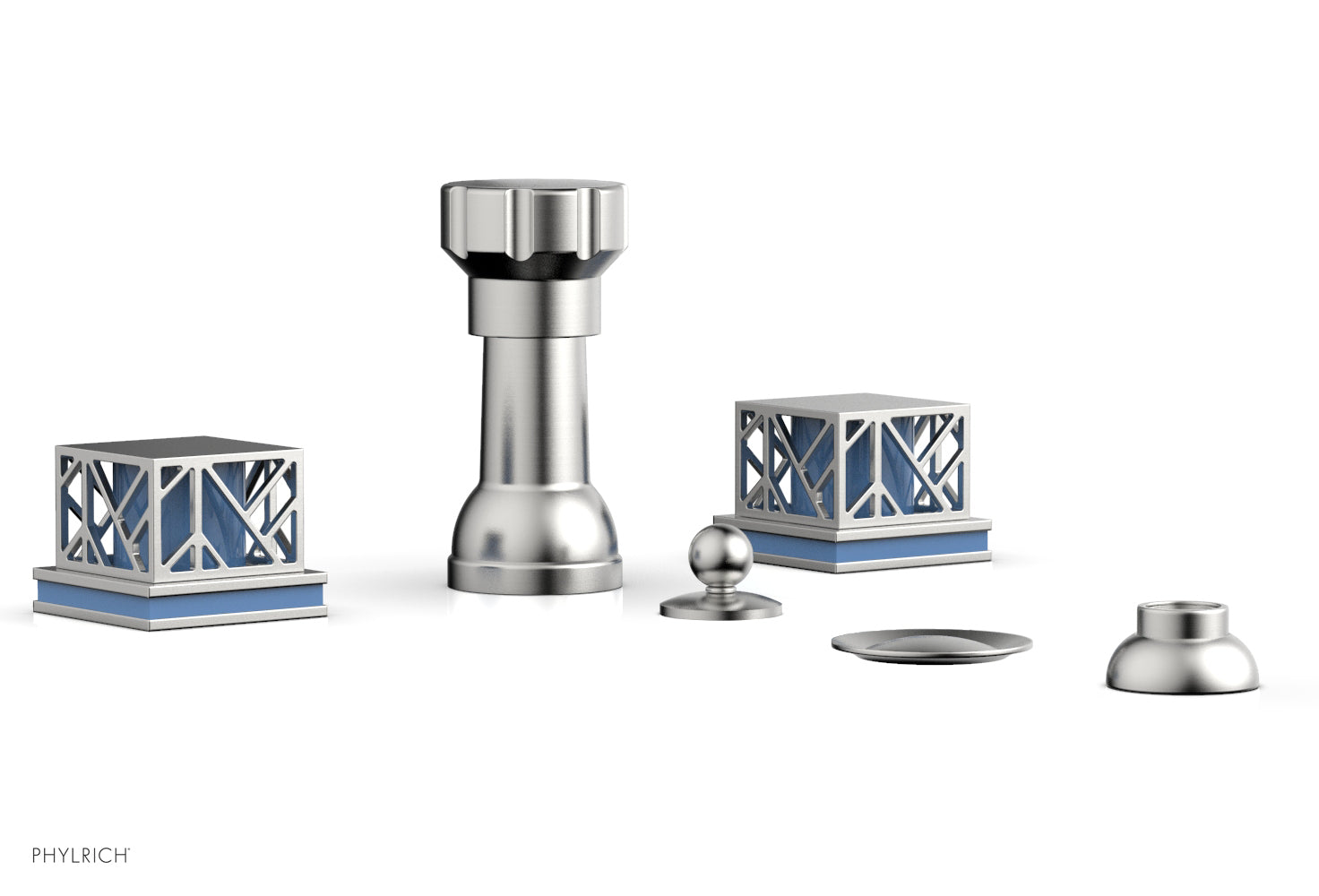 Phylrich JOLIE Four Hole Bidet Set - Square Handles with "Light Blue Accents"