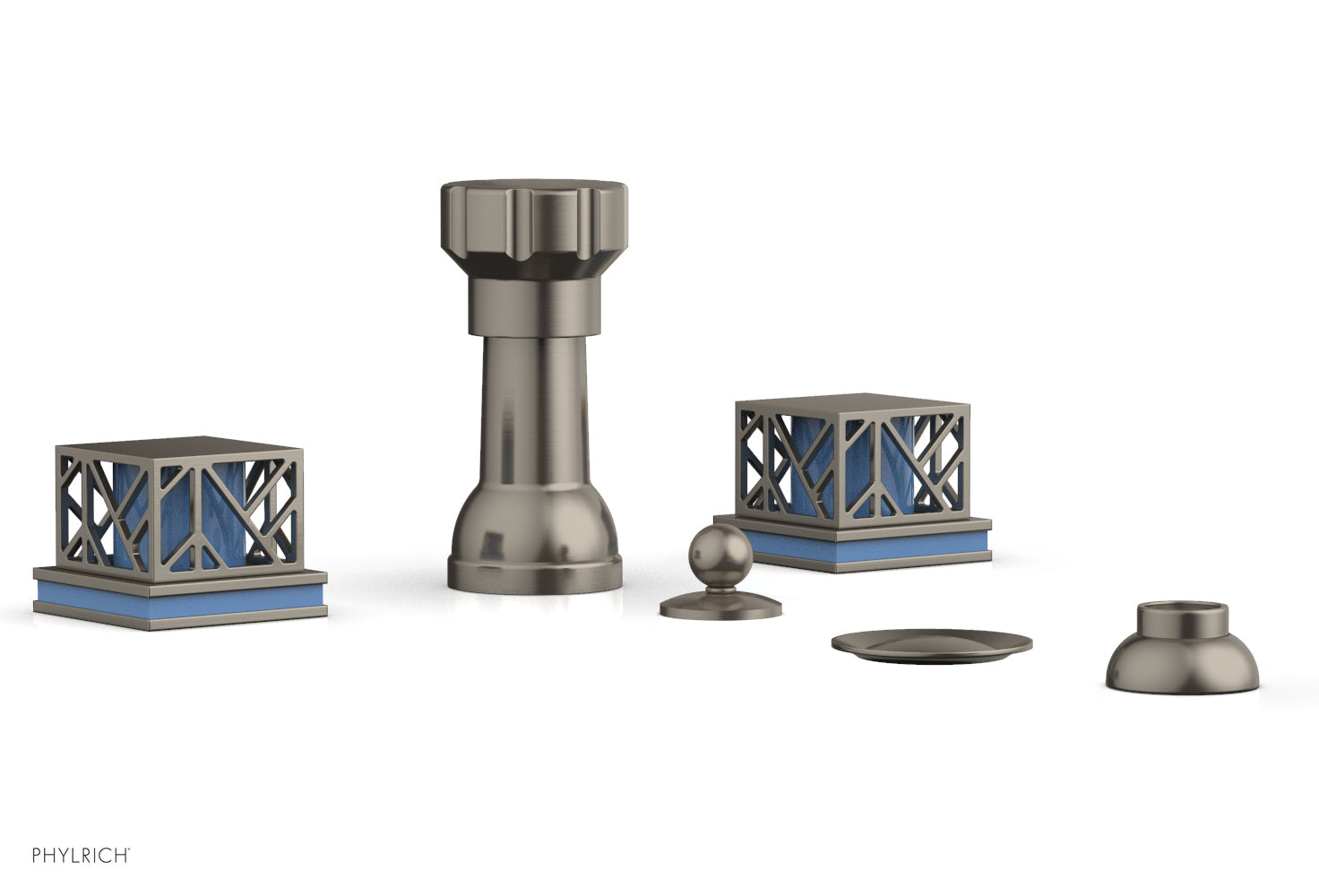 Phylrich JOLIE Four Hole Bidet Set - Square Handles with "Light Blue Accents"