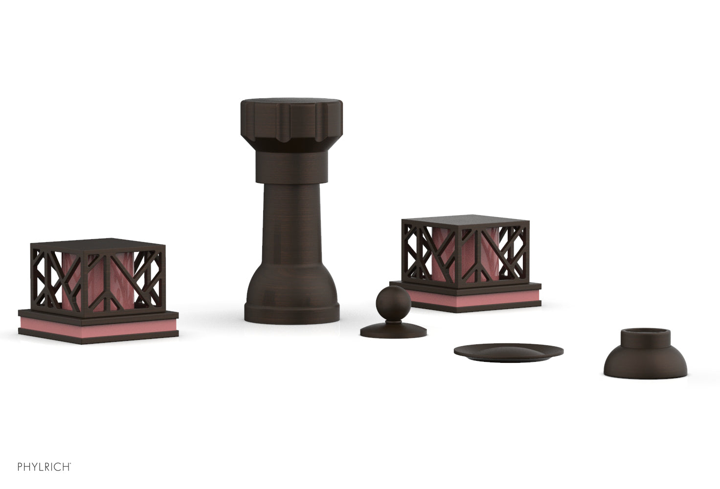 Phylrich JOLIE Four Hole Bidet Set - Square Handles with "Pink Accents"
