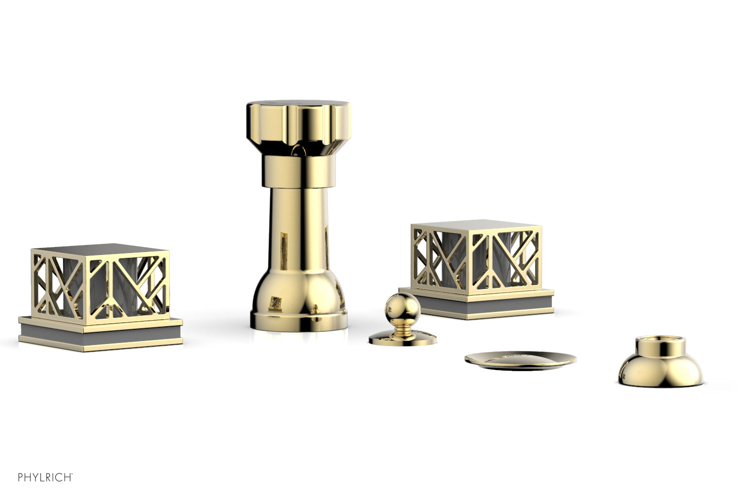 Phylrich JOLIE Four Hole Bidet Set - Square Handles with "White Accents"