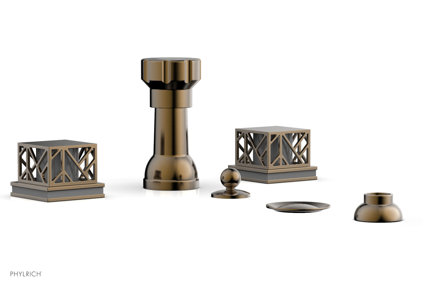 Phylrich JOLIE Four Hole Bidet Set - Square Handles with "White Accents"