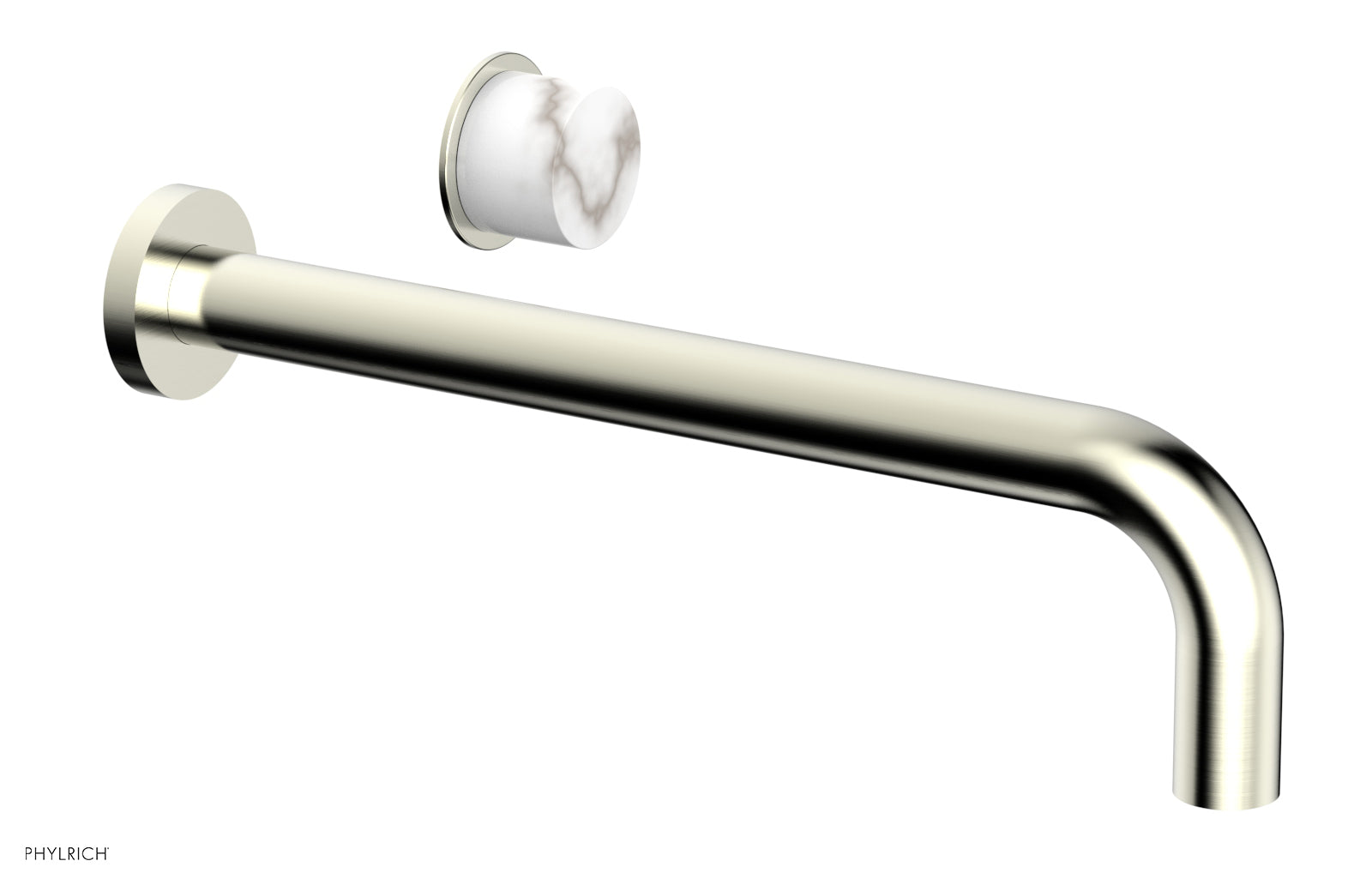 Phylrich Basic II 12" Single Handle Wall Lavatory Set - White Marble Handle