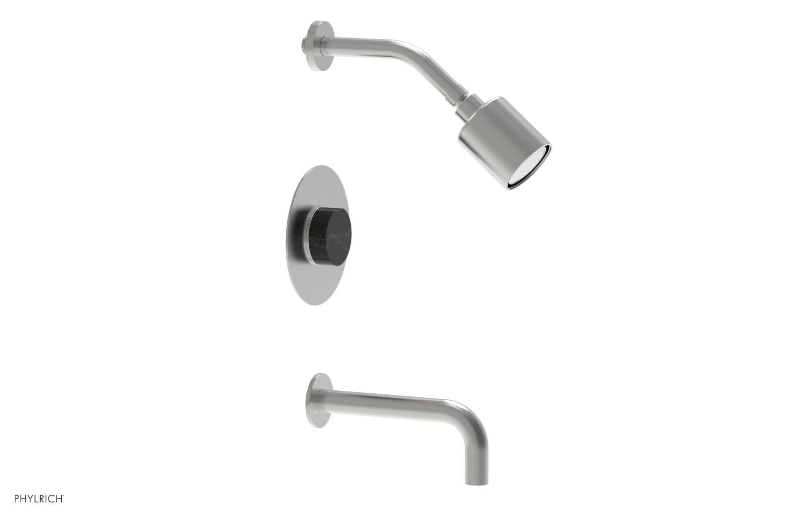 Phylrich CIRC Pressure Balance Tub and Shower Set - Black Marble Handle