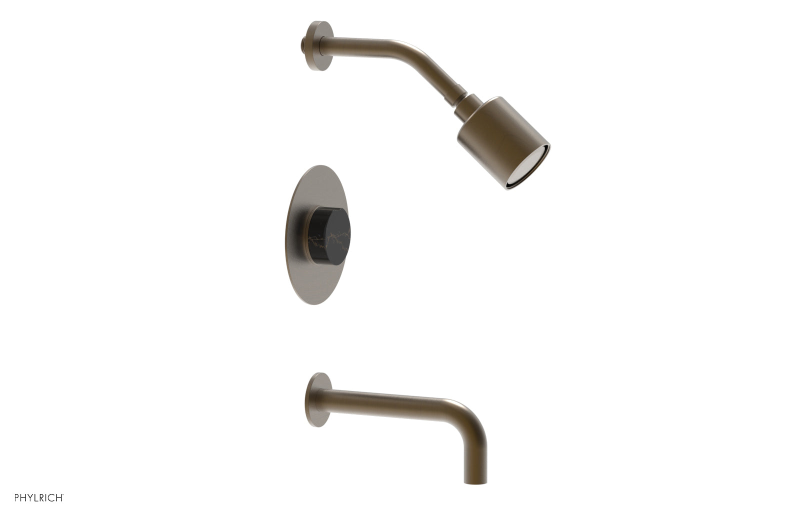 Phylrich CIRC Pressure Balance Tub and Shower Set - Black Marble Handle