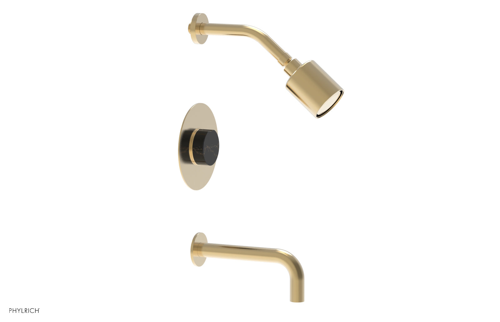 Phylrich CIRC Pressure Balance Tub and Shower Set - Black Marble Handle