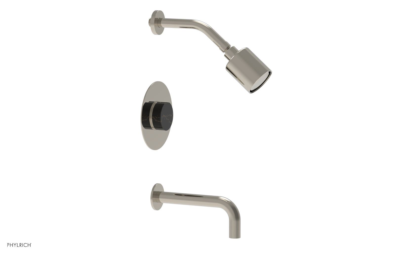 Phylrich CIRC Pressure Balance Tub and Shower Set - Black Marble Handle