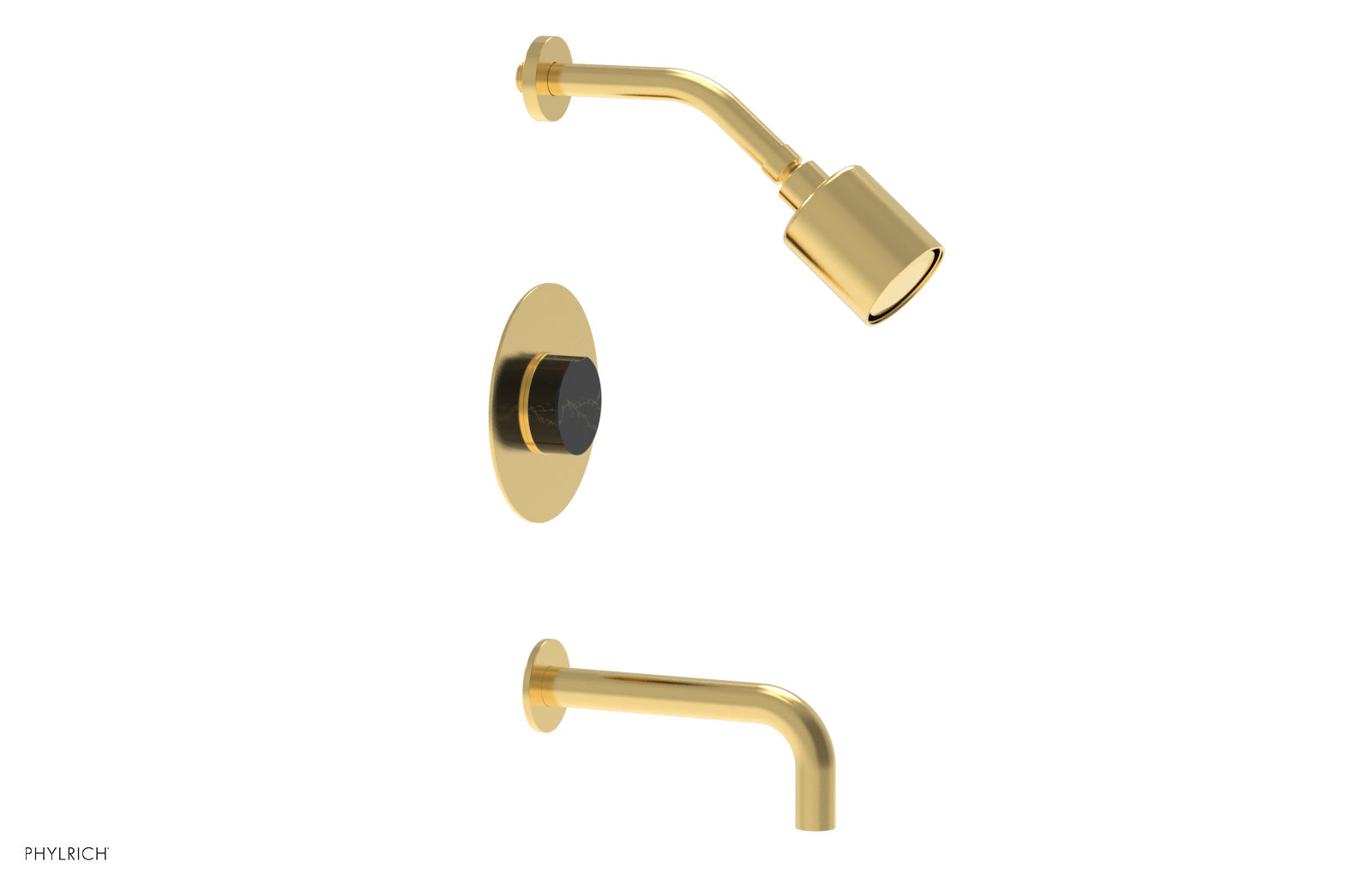 Phylrich CIRC Pressure Balance Tub and Shower Set - Black Marble Handle