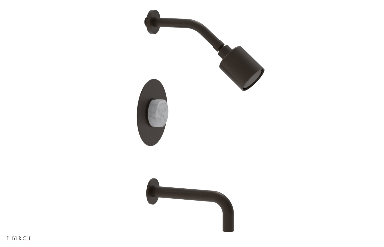 Phylrich CIRC Pressure Balance Tub and Shower Set - White Marble Handle