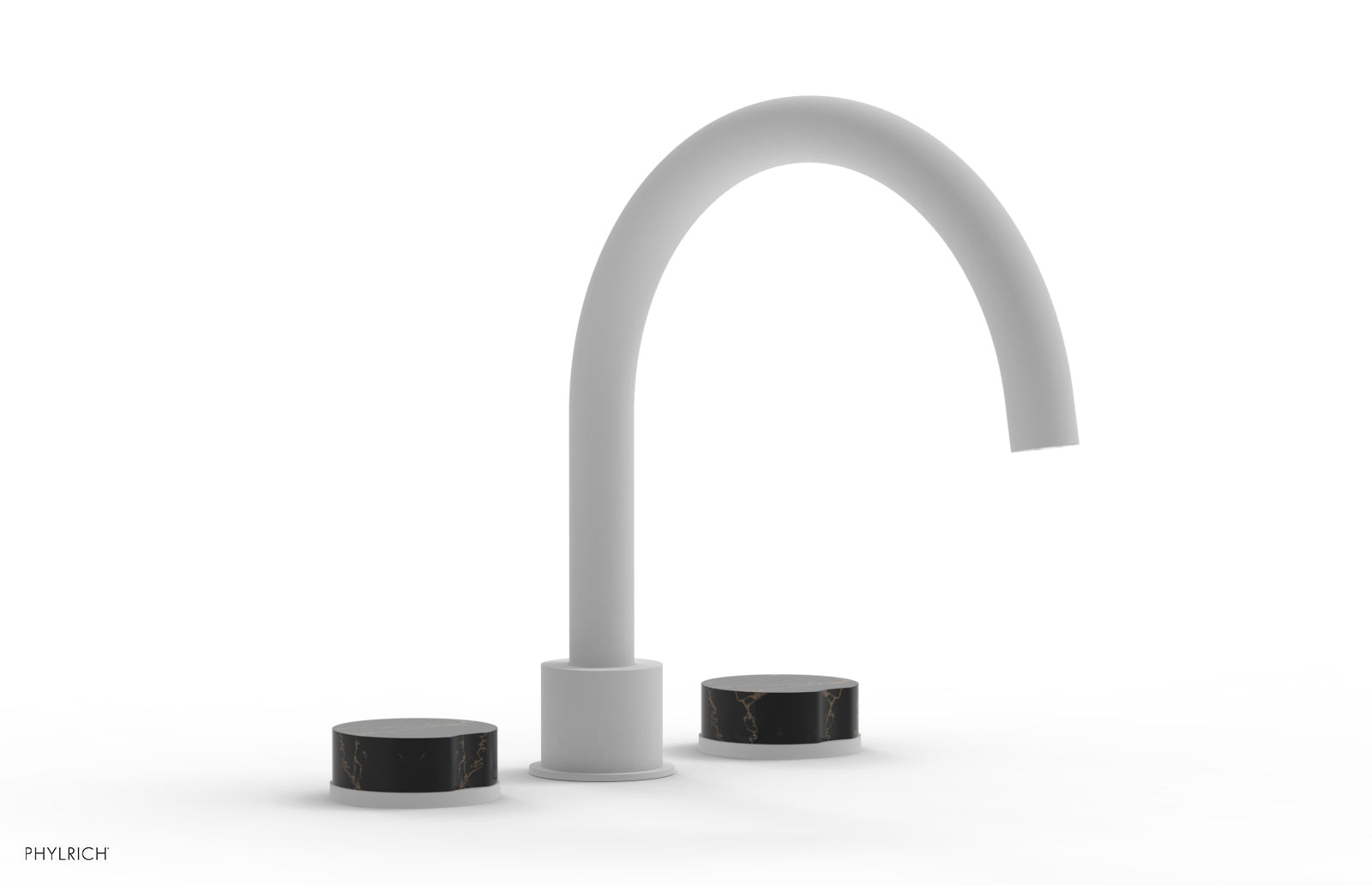 Phylrich CIRC Deck Tub Set - High Spout Black Marble Handles