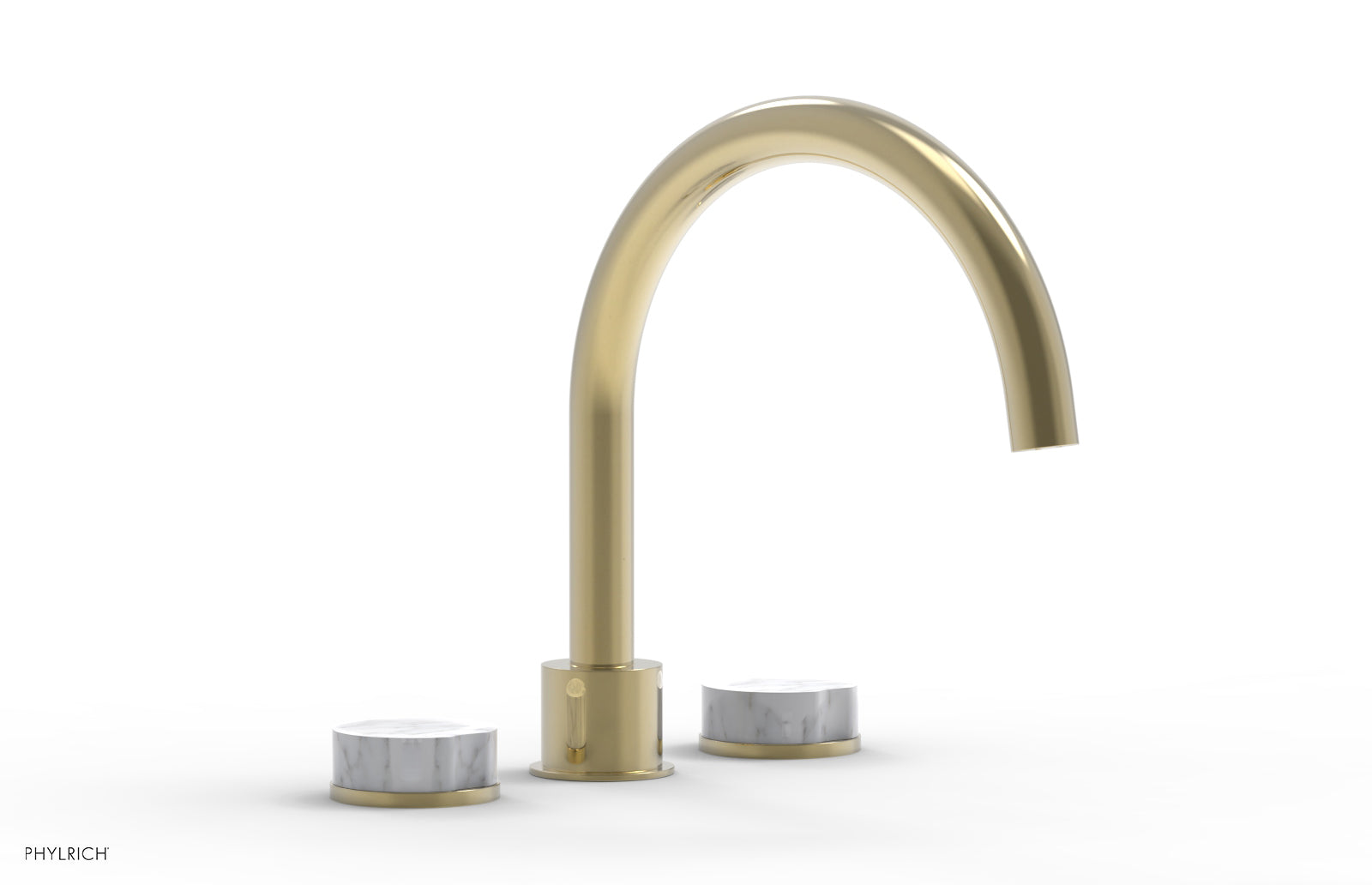 Phylrich CIRC Deck Tub Set - High Spout White Marble Handles
