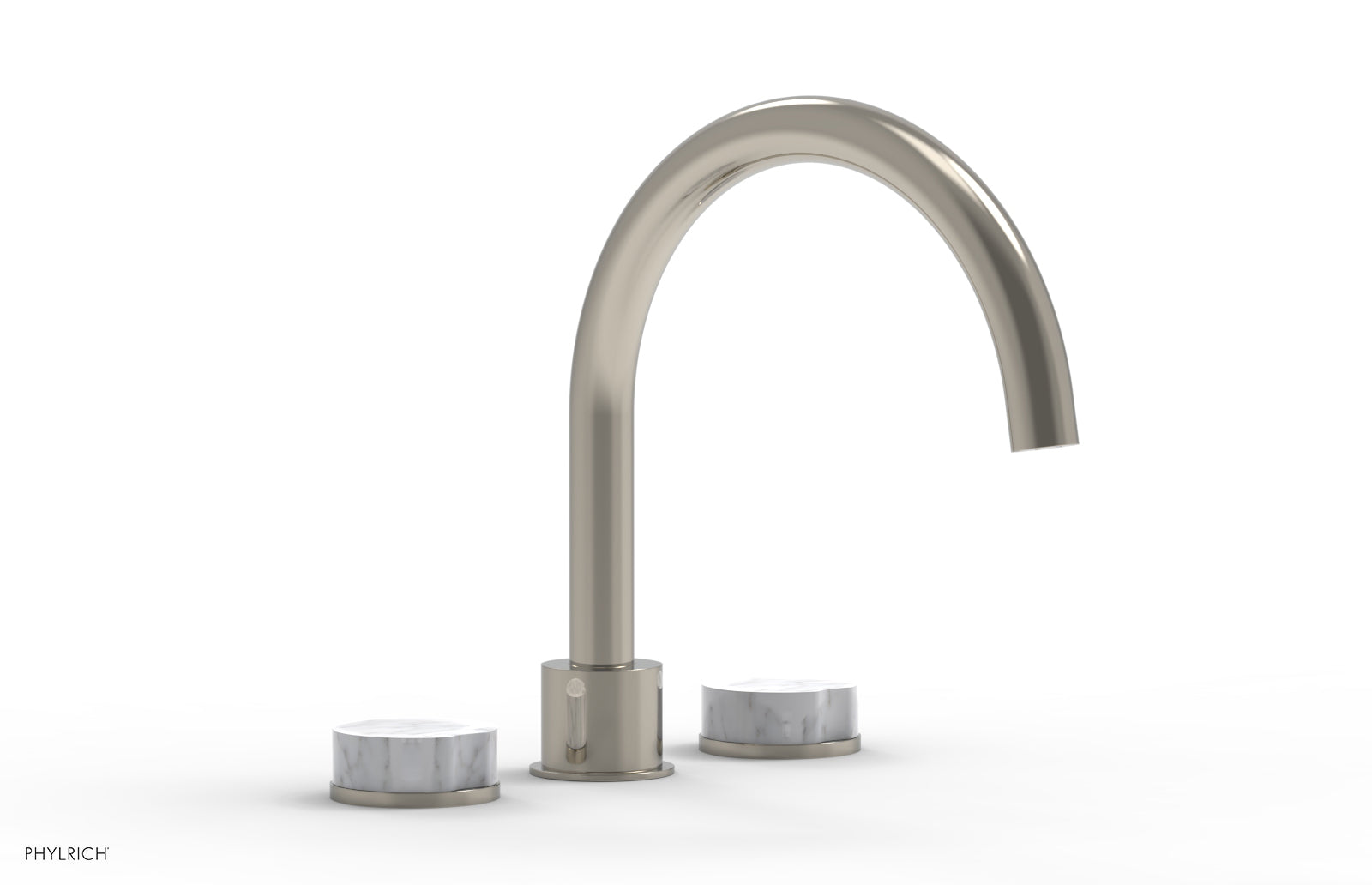 Phylrich CIRC Deck Tub Set - High Spout White Marble Handles