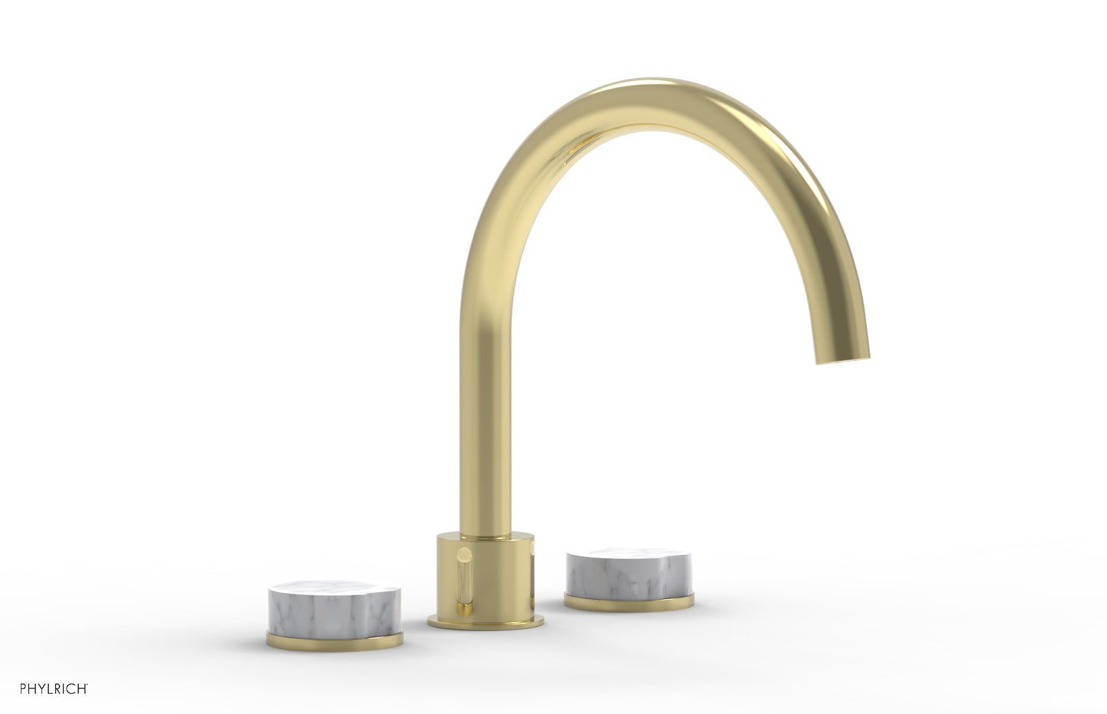 Phylrich CIRC Deck Tub Set - High Spout White Marble Handles
