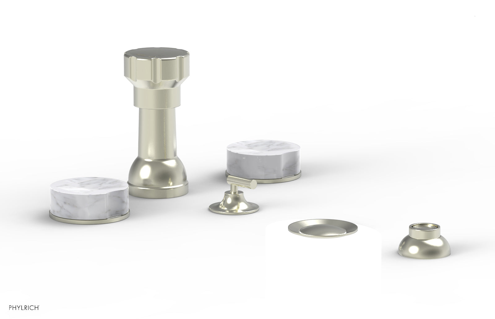 Phylrich CIRC Four Hole Bidet Set - White Marble Handles