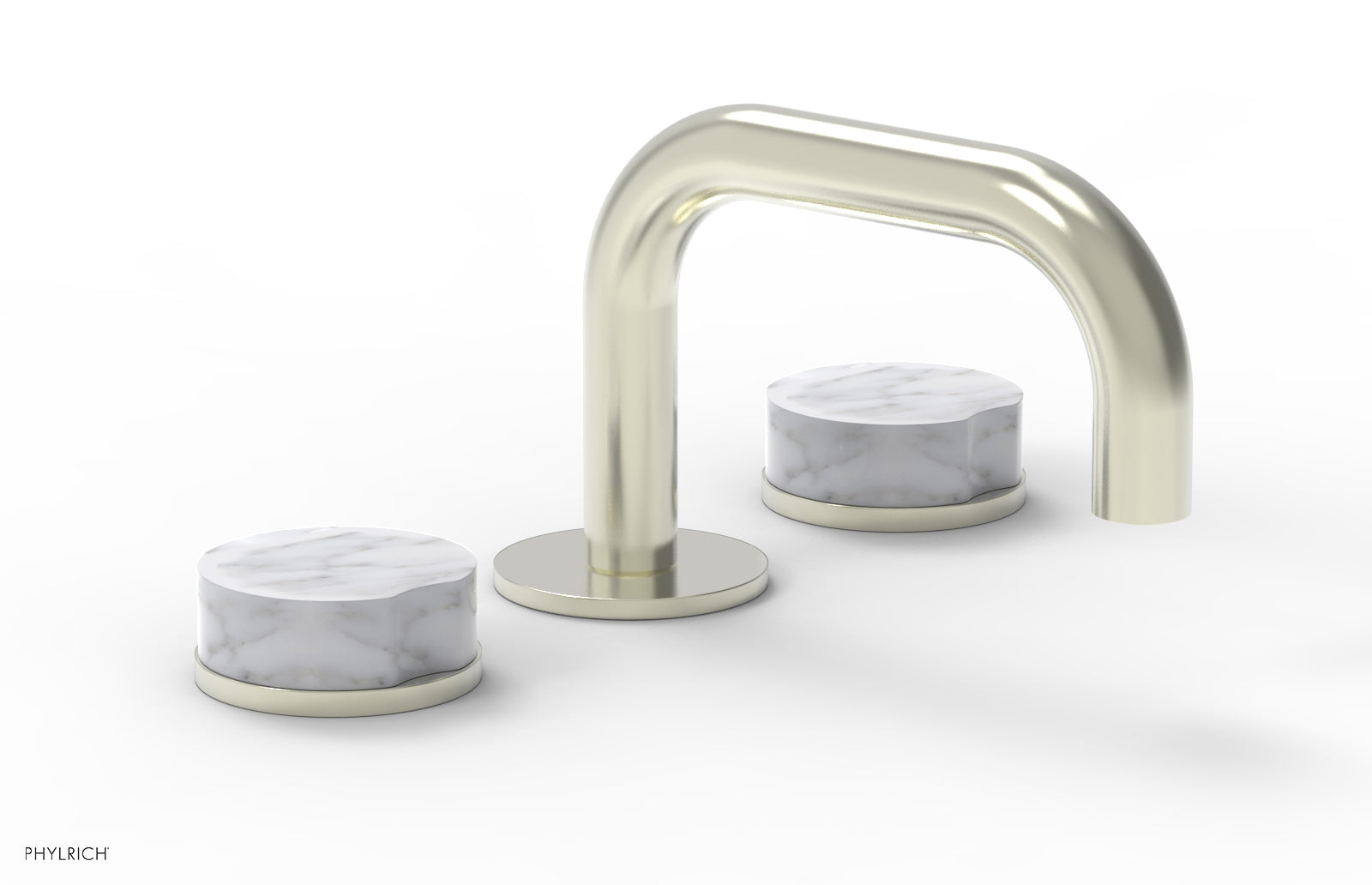 Phylrich CIRC Widespread Faucet - Low Spout, White Marble Handles