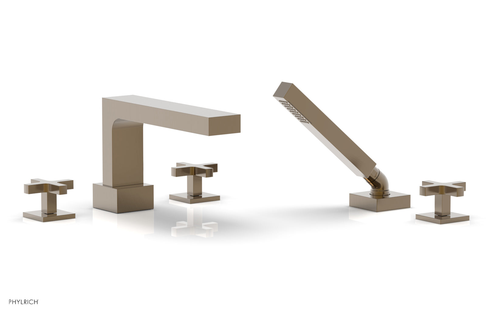Phylrich CROI Deck Tub Set with Hand Shower - Cross Handles
