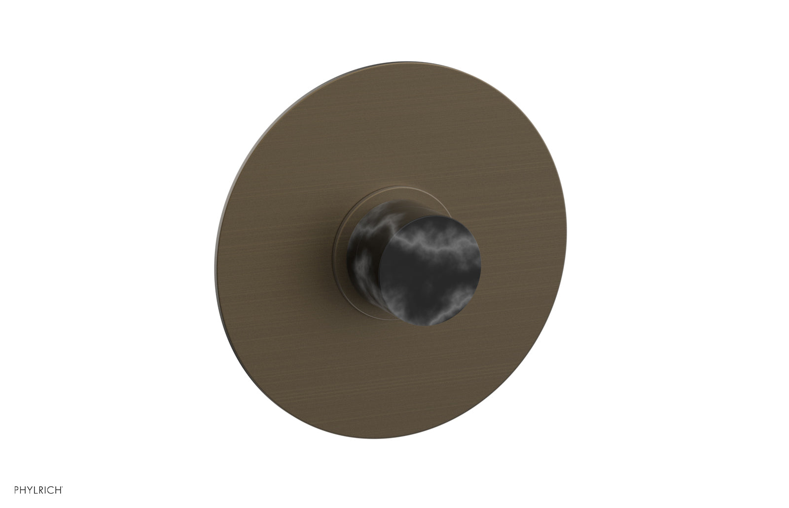 Phylrich BASIC II 3/4" Thermostatic Round Shower Trim Plate, Black Marble Handle
