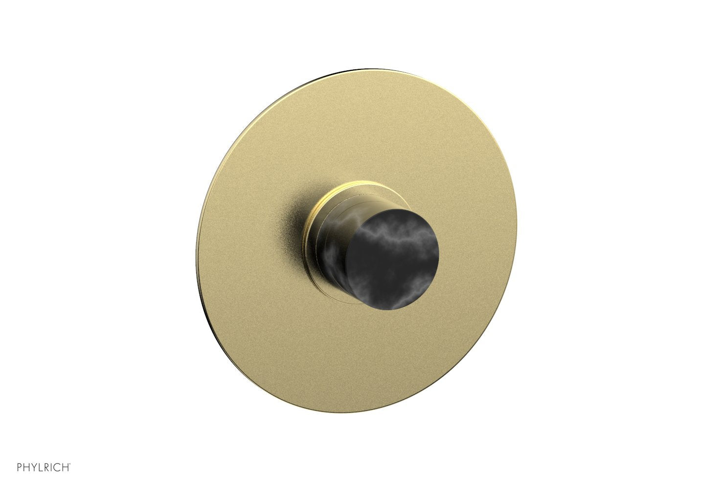 Phylrich BASIC II 3/4" Thermostatic Round Shower Trim Plate, Black Marble Handle