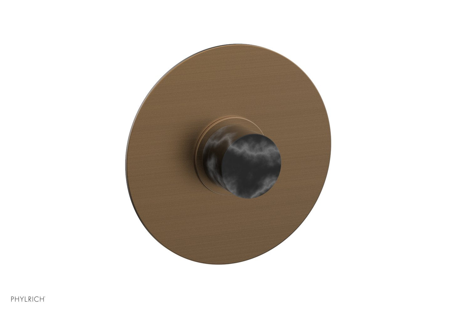 Phylrich BASIC II 3/4" Thermostatic Round Shower Trim Plate, Black Marble Handle