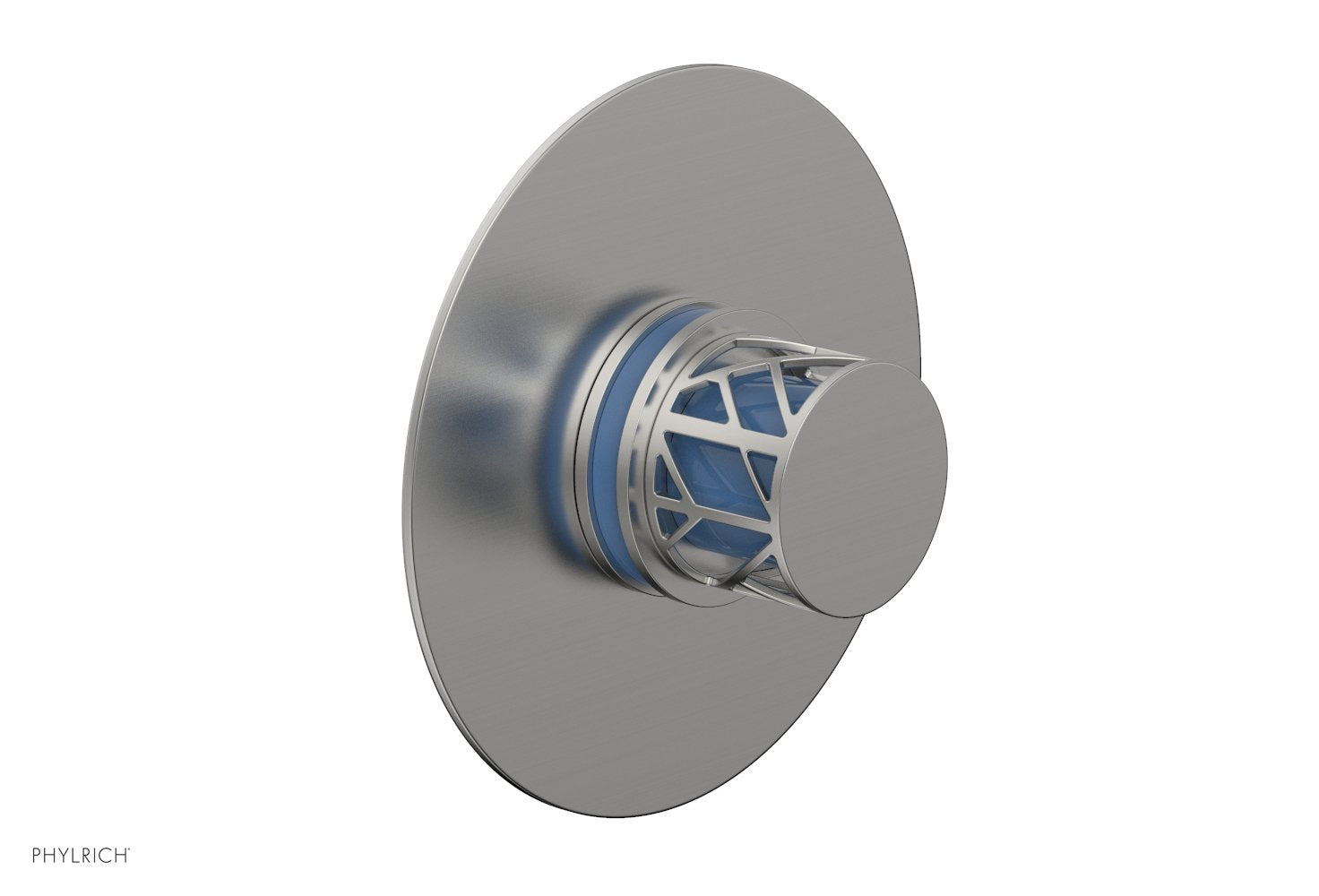 Phylrich JOLIE Pressure Balance Shower Plate & Handle Trim, Round Handle with "Light Blue" Accents