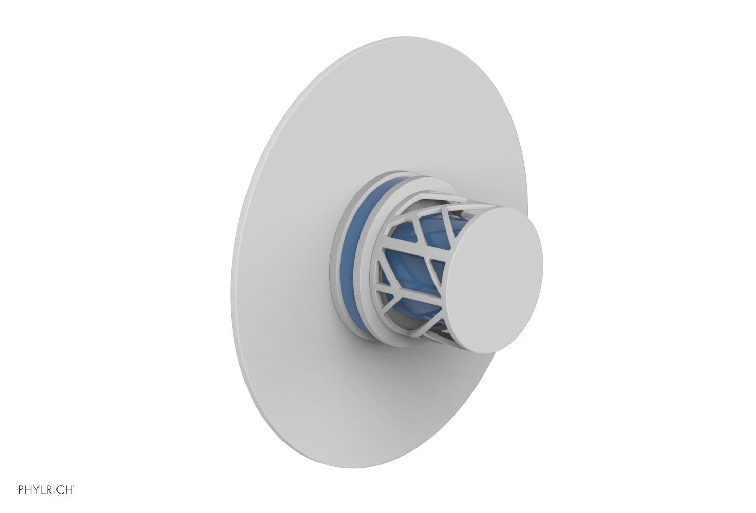 Phylrich JOLIE Pressure Balance Shower Plate & Handle Trim, Round Handle with "Light Blue" Accents