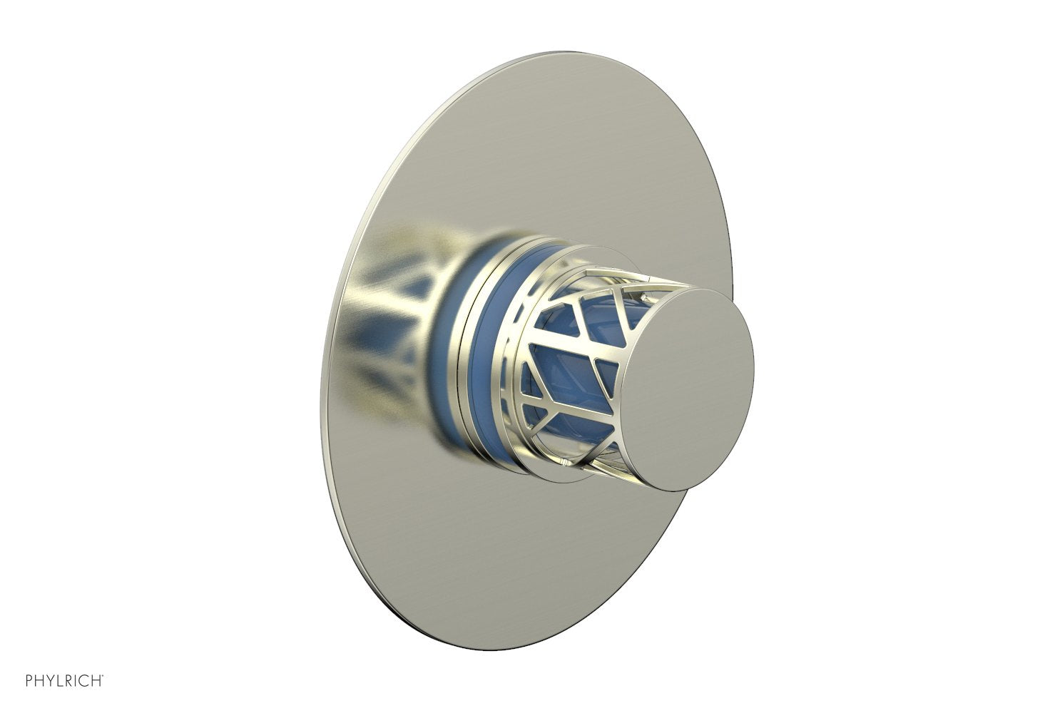 Phylrich JOLIE Pressure Balance Shower Plate & Handle Trim, Round Handle with "Light Blue" Accents